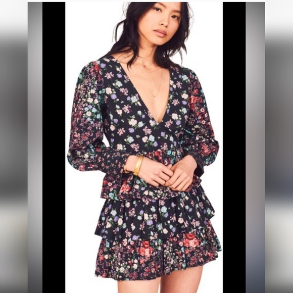 Love Shack Fancy Paris Floral Longsleeved Ruffle Mini Dress Size 2 - Picture 4 of 14
